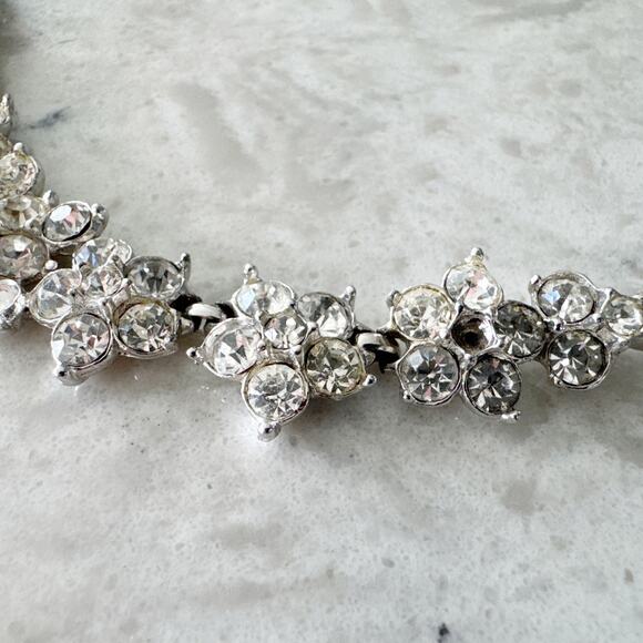 Bug Off Rhinestone Necklace Silver Tone Floral Cluster Sparkle Formal - Picture 8 of 10